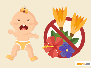 Grafik weinendes Baby und giftige Pflanzen