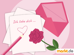 Ein Liebesbrief eignet sich hervorragend, um Deinem Schatz zu sagen, wie sehr Du ihn liebst Grafik Liebesbrief mit Rose