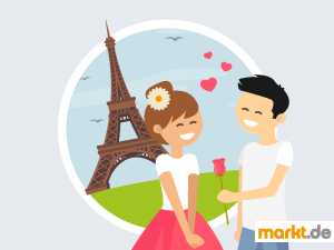 Kurztrips machen den Valentinstag unvergesslich Grafik Pärchen am Eiffelturm
