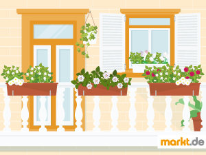 So wird Ihr Balkon zum Lieblingsort. Grafik Balkon mit Blumenkästen
