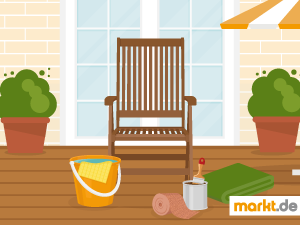 Gartenmöbel sind das perfekte Zubehör für den Garten. Grafik Gartenmöbel mit Pflegezubehör