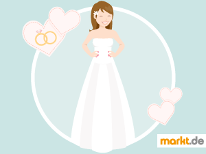 Um das passende Brautkleid zu finden, muss einiges bedacht werden. Grafik Brautkleid finden