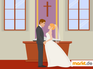 Bei einer kirchlichen Trauung ist einiges zu beachten. Grafik kirchlich heiraten