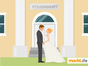 Welche Dokumente man zur standesamtlichen Trauung mitbringen muss, erfährst Du hier im Ratgeber. Grafik standesamtliche Hochzeit