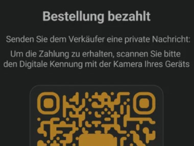 Screenshot eines Betrugsmusters. Dem Verkäufer wird ein QR-Code zugesandt, um die angeblich über das vermeintliche markt.de Bezahlsystem erfolgte Zahlung abzurufen. Es gibt jedoch kein markt.de Bezahlsystem.