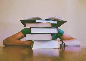 Eine Berufsausbildung kannst Du im späteren fachähnlichen Studium anrechnen lassen Bild Mensch hinter einem Stapel Bücher