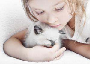 Kind und Katze kuscheln