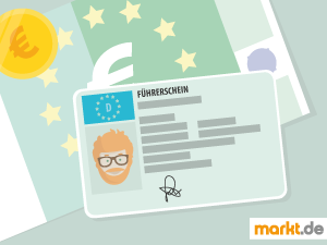 Kosten für verschiedene Führerscheine Bild Führerschein mit einem Euroschein im Hintergrund