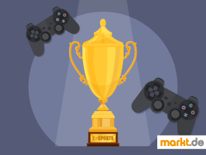 Bei eSports treten Gamer in Computer- oder Konsolenspielen gegeneinander an. Grafik eSports Trophäe