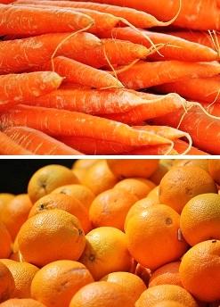 Vitamin C hilft dem Körper bei der Aufnahme von Eisen. Orangen und Karotten