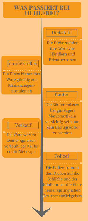 Bei bestimmten merkmalen sollte man misstrauisch werden. Hehlerei Infografik
