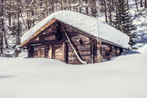 Bild verschneite Holzhütte