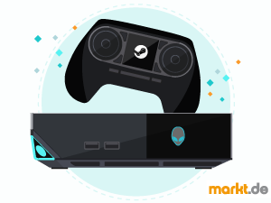 Die Steam Machine ist der konsolenartige Mini-PC der Firma Valve. Grafik Steam Machine