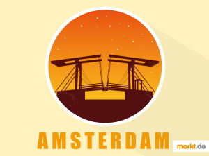 Berühmt ist Amsterdam unter anderem für seine schöne Grachten Grafik Rote Brücke Amsterdam