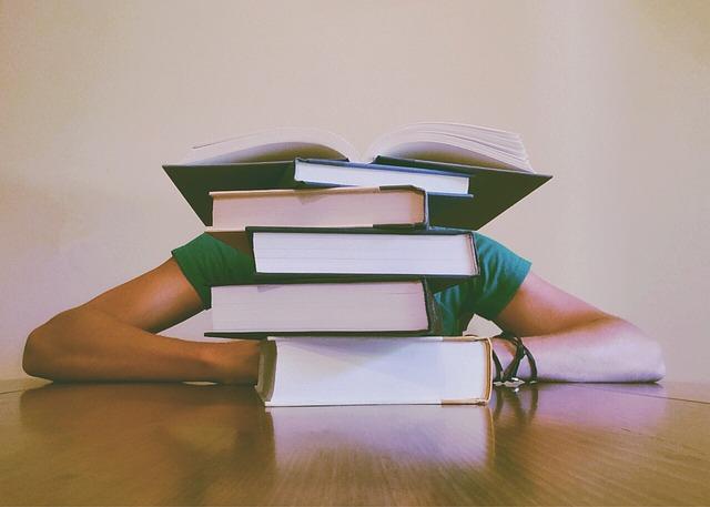 Die Wiederholung ist eine der wirkungsvollsten Methoden überhaupt. Bild Student hinter Bücherberg