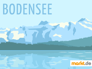 Der Bodensee bietet seinen Besuchern viele Möglichkeiten einen schönen Urlaub zu verbringen Grafik See mit Bergen