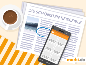 Oft lassen sich günstige Reiseangebote in Kleinanzeigen finden Grafik Kleinanzeigen in Zeitung und Handy